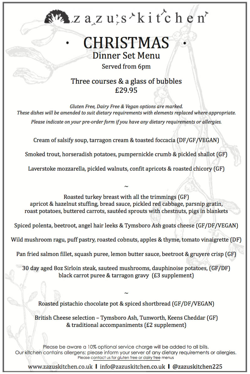 Zazu's Christmas menu 2015